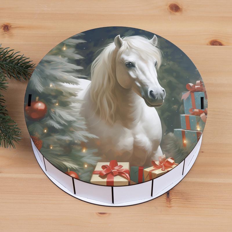 Коробка круглая новогодняя с конем 19,5 см (6964-50)