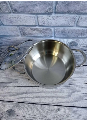 Каструля зі cкляною кришкою OMS з нержавіючої сталі для газу і індукціі 6,2 л (2038S-6.2) - фото 2