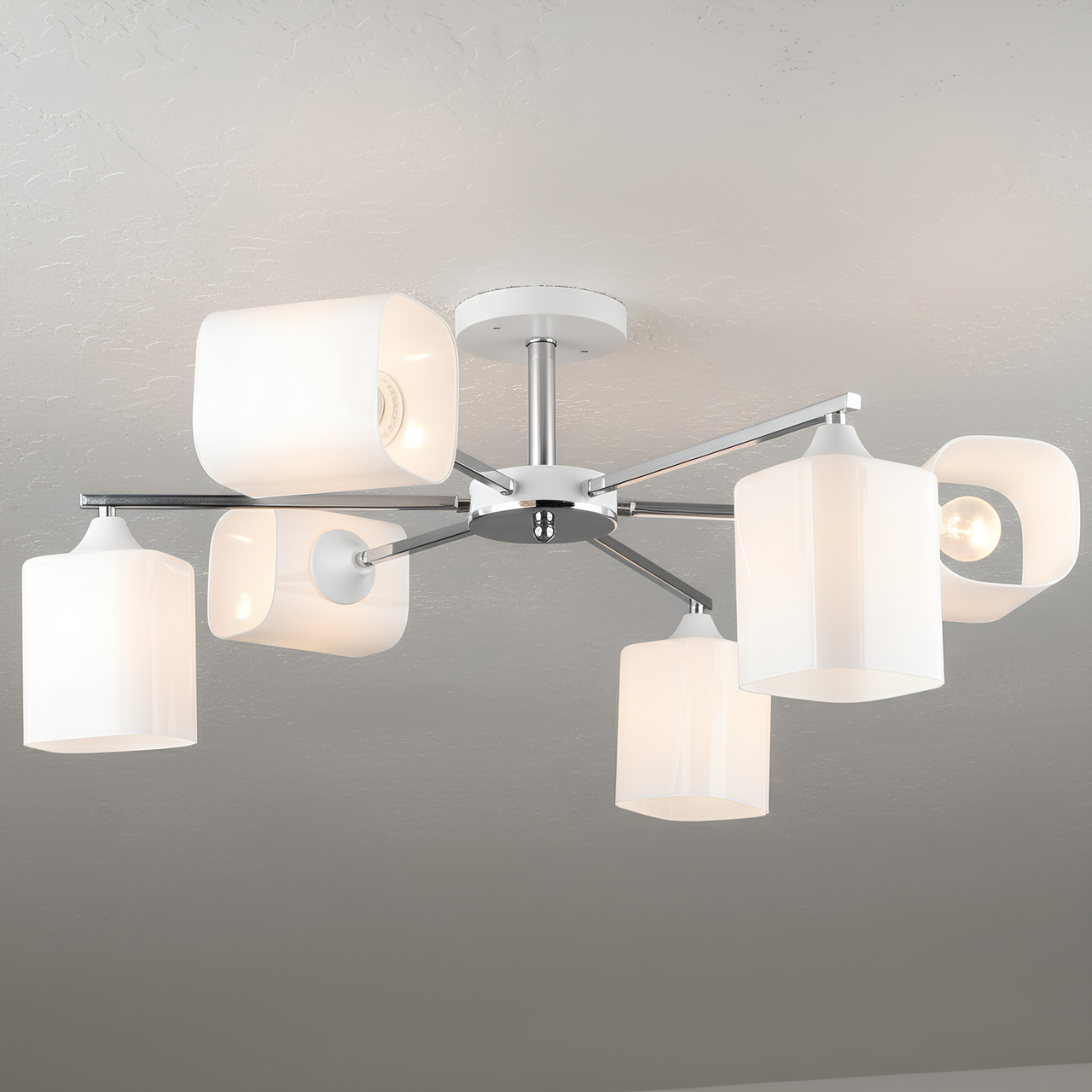 Люстра Sirius на шесть матовых плафонов под лампу Е27 Белый/Хром (B A4183/6 CH+WT)