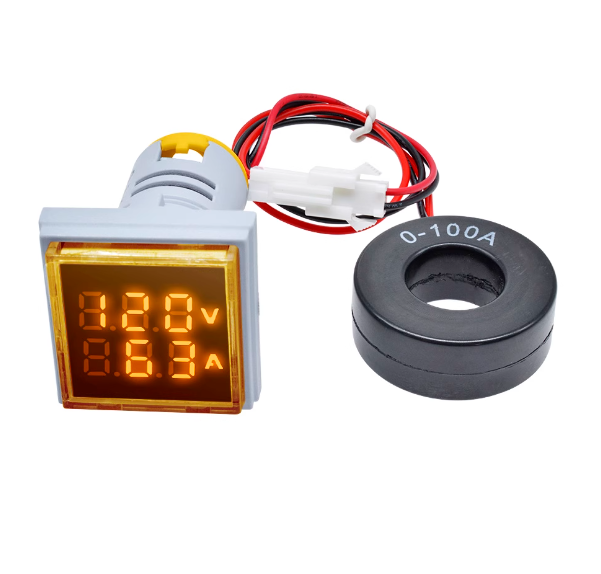 Вольтметр/амперметр цифровой переменного тока LED AC 60-500V 100A с желтыми цифрами (6053)