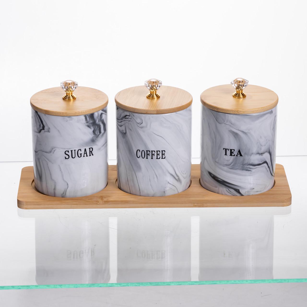 Набір порцелянових банок на підставці 3 шт. по 350 мл Сірий (SCT-662)