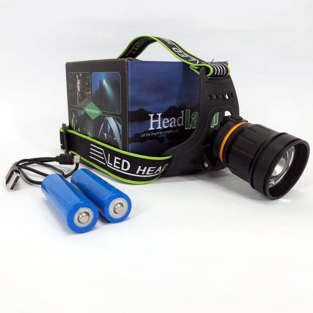 Фонарь налобный BL-A8-P50 2 аккумулятора 18650 zoom ЗУ microUSB (ws44185)