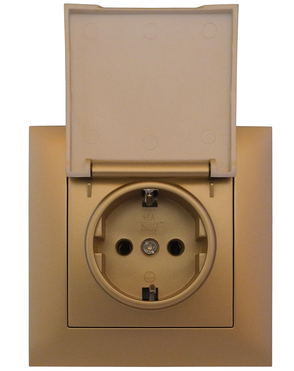 Розетка одноместная с заземлением и крышкой MARSHEL IDEAL RS16-473 Gold Розетка одноместная с заземлением и крышкой MARSHEL IDEAL RS16-473 Gold