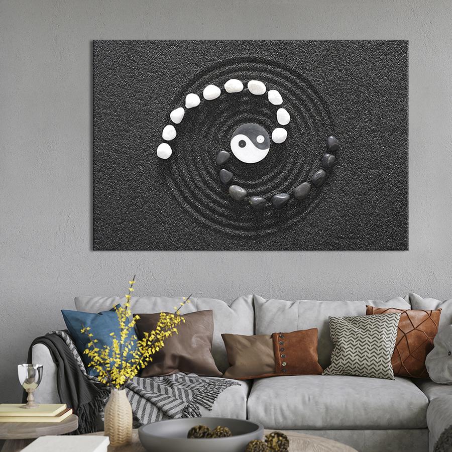 Настінний декор картина на холсті для інтер’єру Інь-ян 80x54 см (64-1)