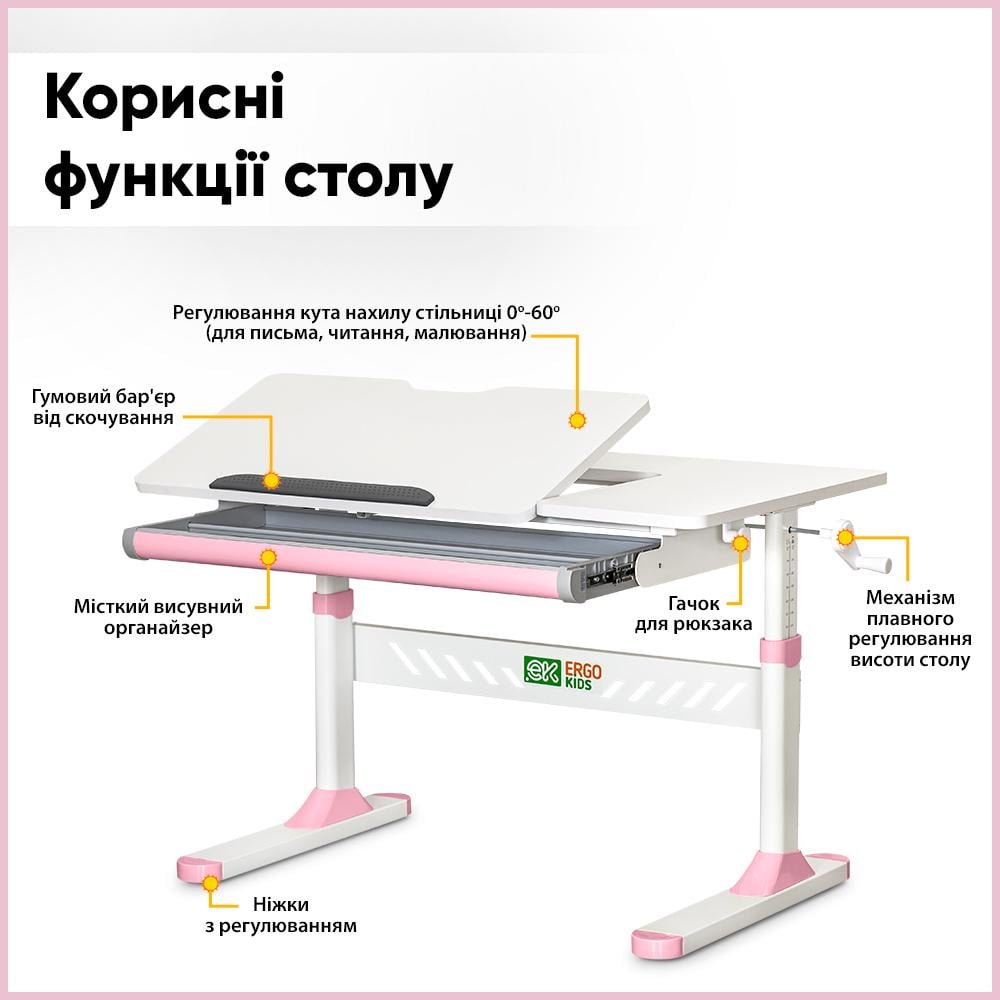 Парта шкільна ергономічна трансформер Ergokids TH-310 W/PN Lite Рожевий - фото 3