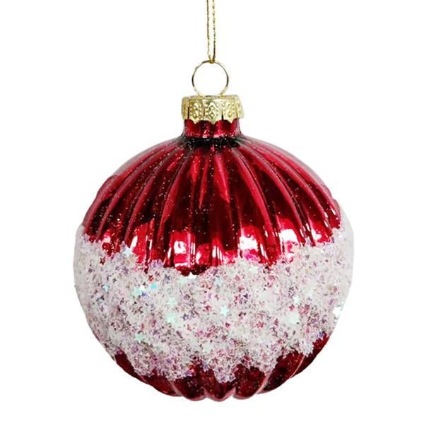 Шар новогодний Novogod’Ko стекло 8 см глянец орнамент Красный (973836)