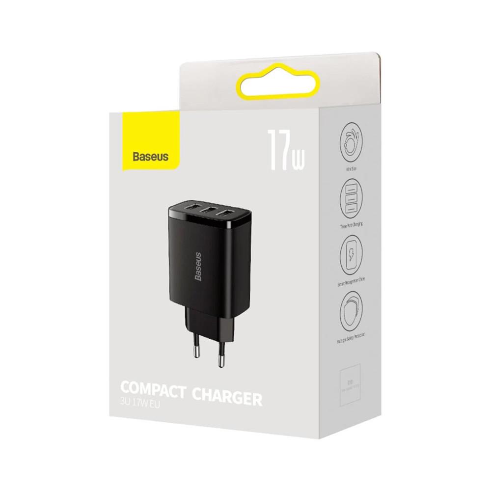 Зарядное устройство для телефона Baseus Compact Charger 3хUSB 17 W Черный (CCXJ020101) - фото 7