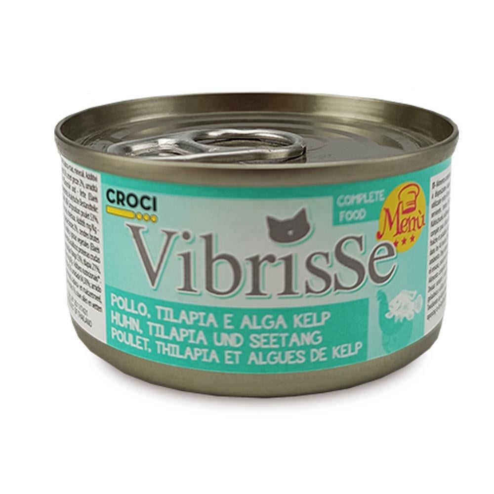 Блок консервованого корму для котів Croci Vibrisse Menu з куркою і талапією в соусі з водоростей 24х70 г