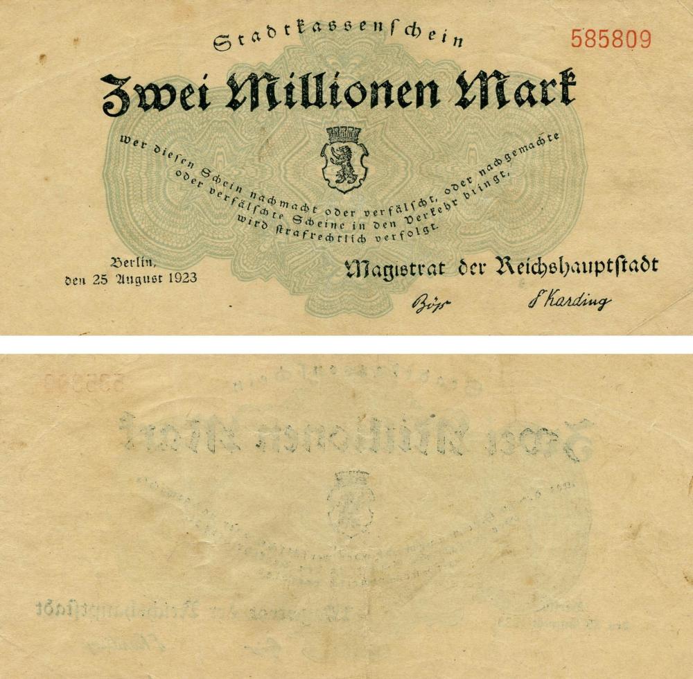 Колекційна банкнота Німеччина Нотгельд 2 000 000 марок 1921 F-VF Берлін Різновид 2 (Б18852)