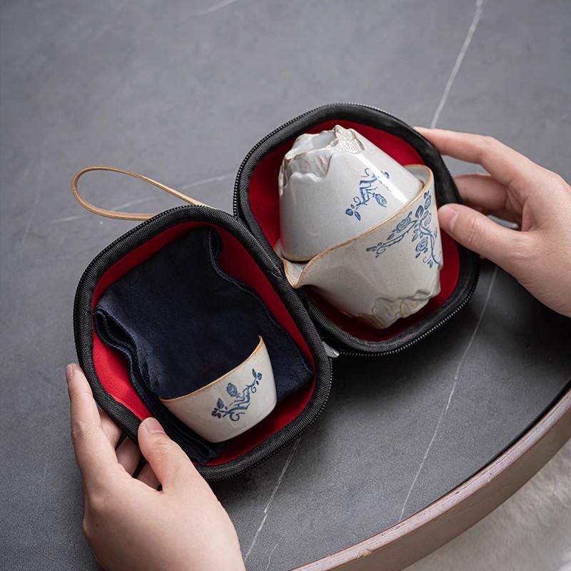 Сервіз для чаю дорожній Lesko 20240129 Гайвань керамічний з чохлом/підставкою та рушником 170 мл Gray/Blue (24366892) - фото 8