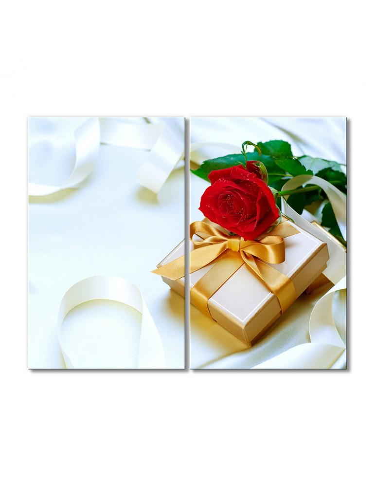 Картина модульная Подарочная коробка и роза 2 модуля 50x75 см