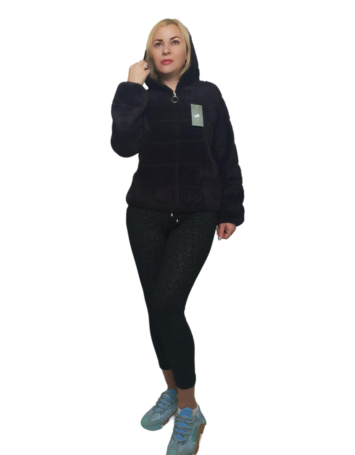 Пальто из шерсти альпака с капюшоном р. 46-50 Фиолетовый (8823)