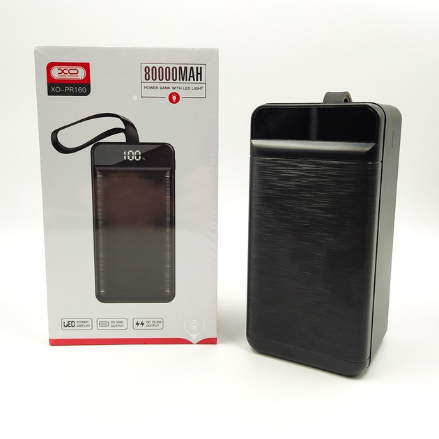 Повербанк XO-PR160 80000 mAh з ліхтариком з індикатором Чорний (29209)