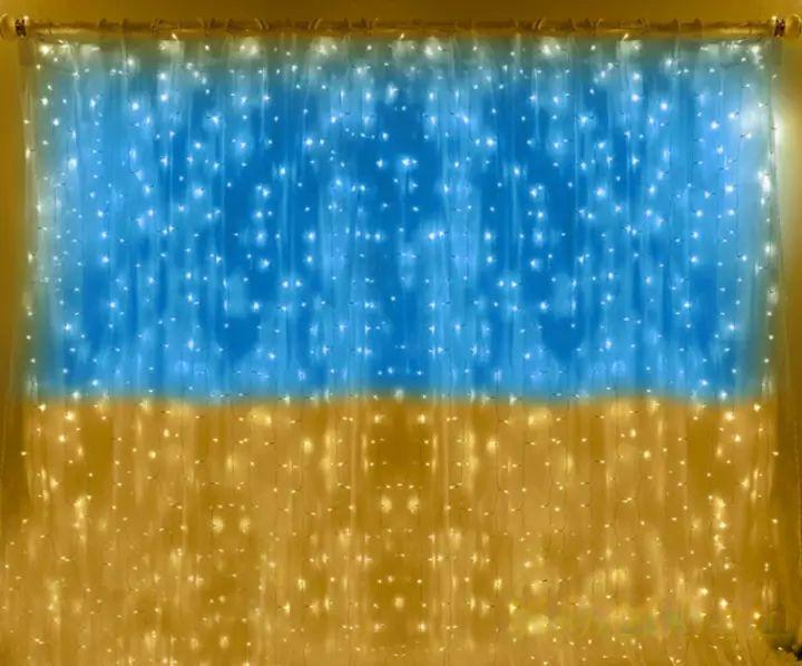 Гирлянда штора патриотическая Флаг Украины 160 LED IP44 влагозащищена с пультом 8 режимами и соединение гирлянд 3х3 м