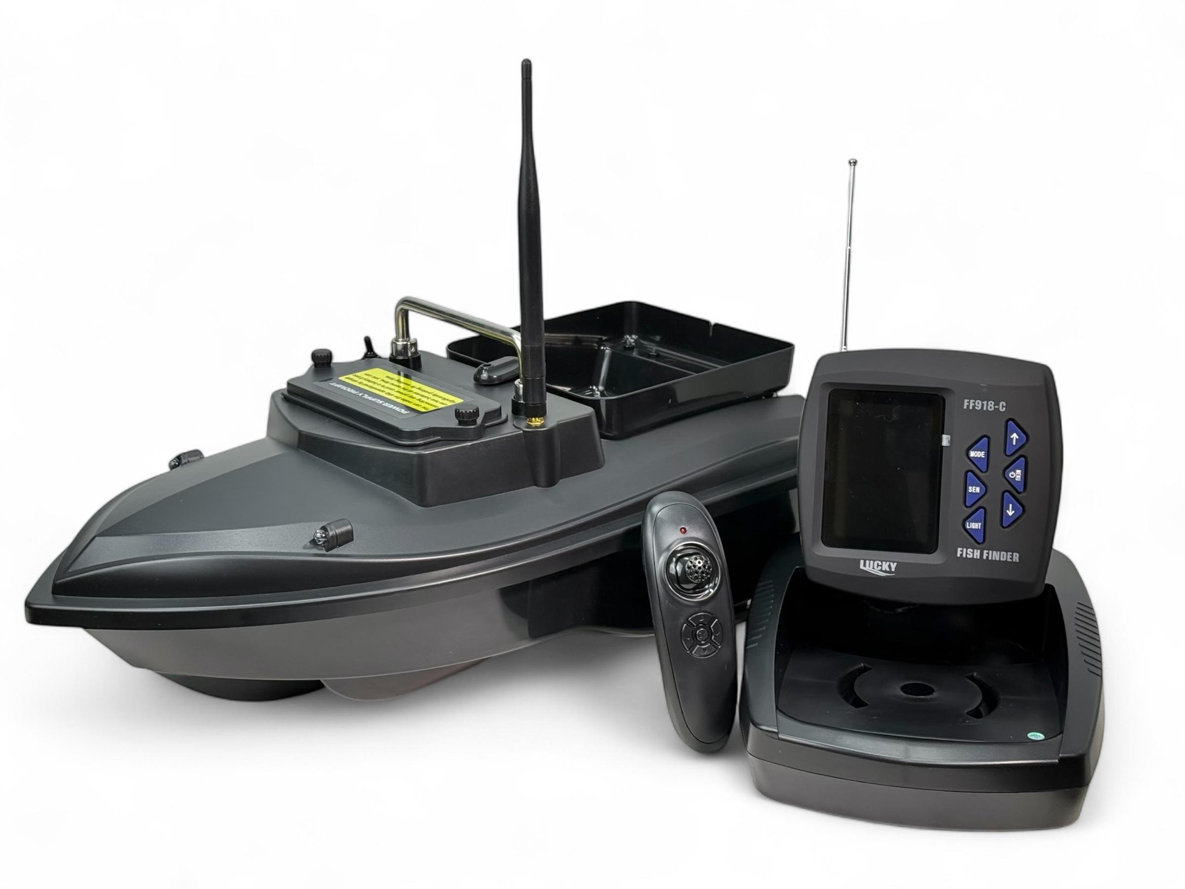 Карповый кораблик Hirisi V050 2 фары 1 бункер с эхолотом Lucky FF918-C