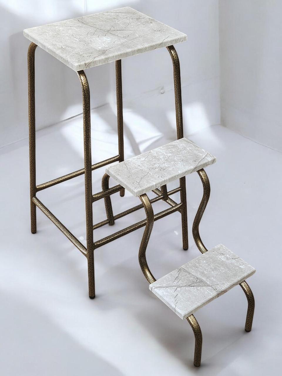 Табурет-лестница Наша Ковка d16 мм Бронзовый/Светлый мрамор