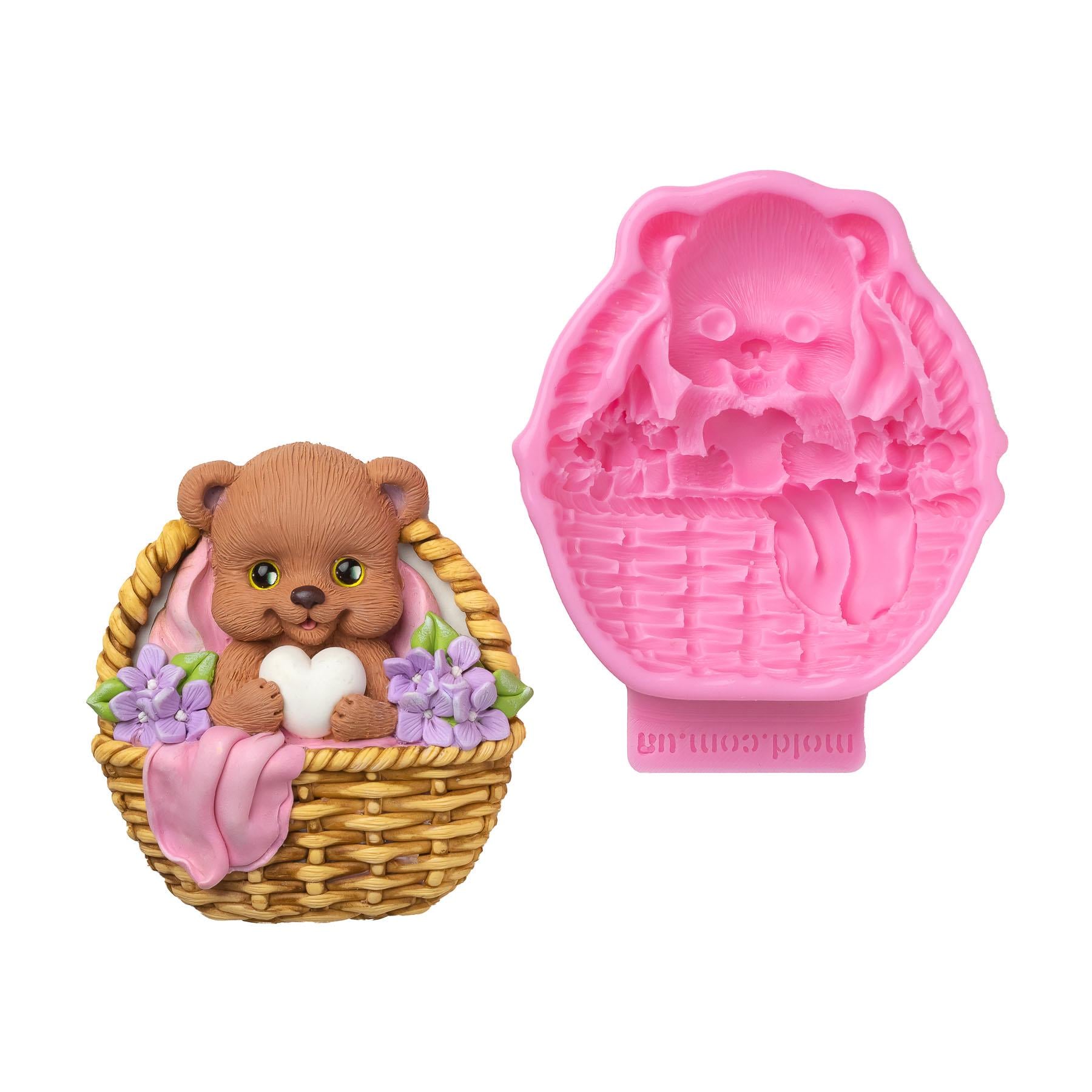 Молд силиконовый Мишка с сердцем в корзинке 2д (11211)