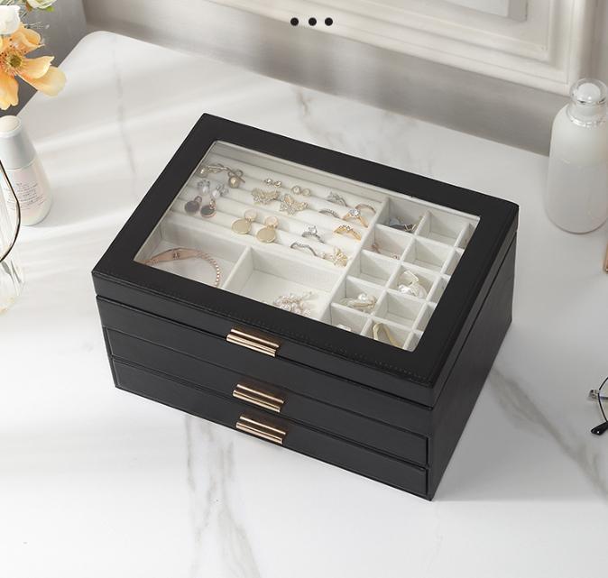 Шкатулка для украшений с крышкой многоуровневая 27х13х18 см Черный/Прозрачный (ШДД-29-1) - фото 2