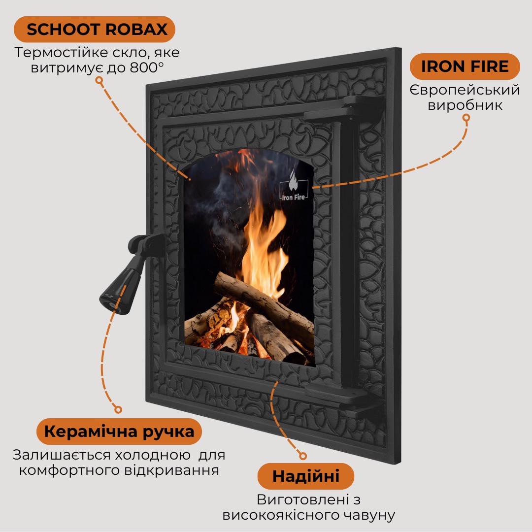 Дверцята камінні Iron Fire BASTION зі склом чавунні S 370х400 мм (1246) - фото 2