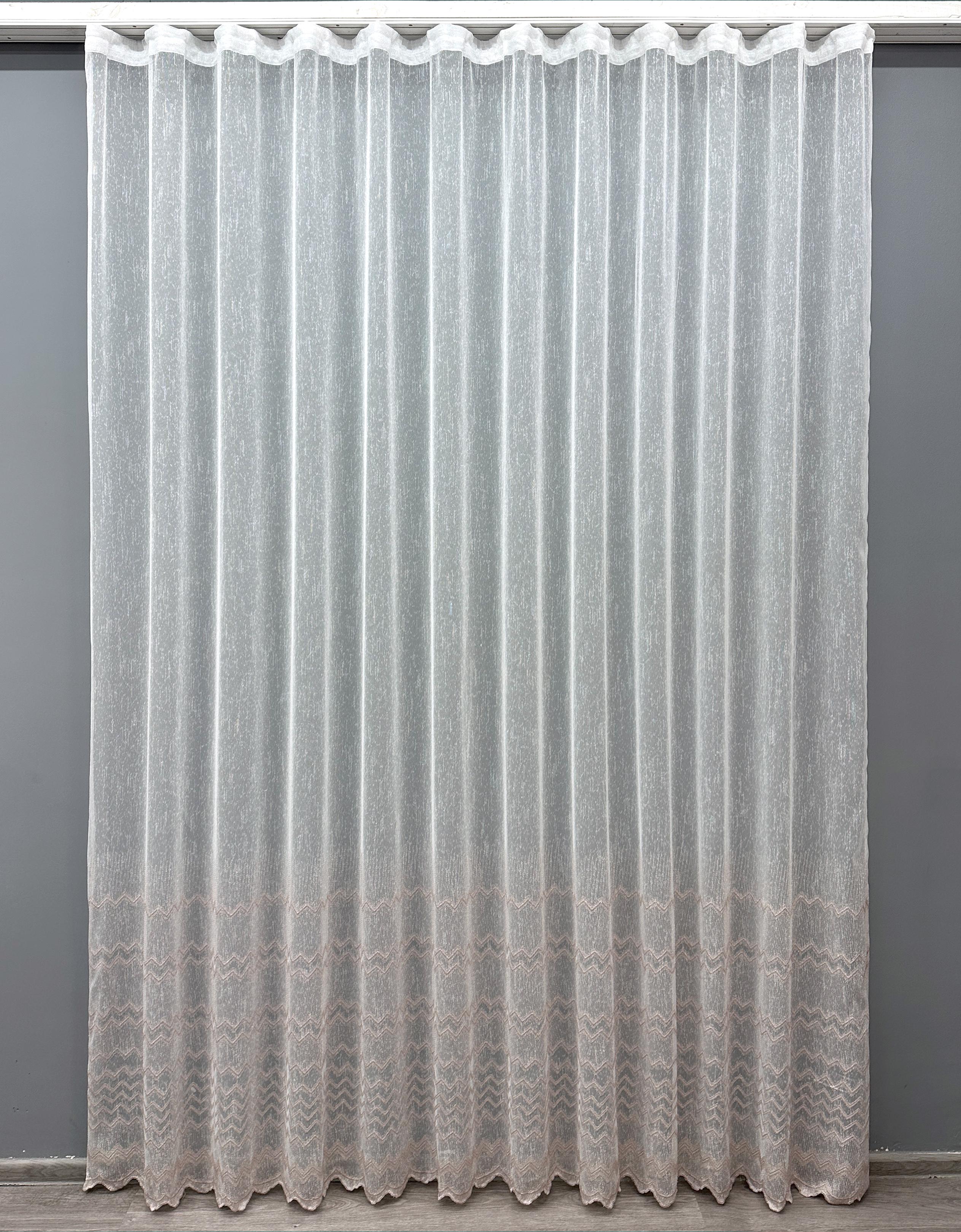 Тюль VR-Textil 1621т Лен с вышивкой и люрексом 300х270 см Молочный/Пудровый (42-0575)