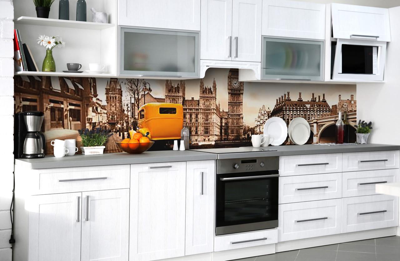 Кухонный фартук Кэб Лондон из самоклеющейся виниловой пленки 65х250 см Бежевый