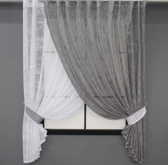 Шторки на кухню 320х170 см Белый/Серо-бежевый (101к)