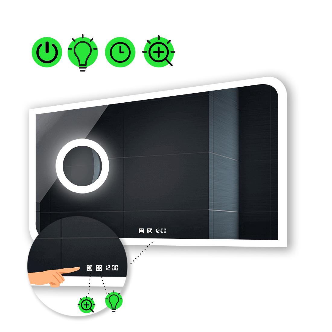 LED-зеркало 80x70 см с двумя сенсорами/часами и линзой с подсветкой Kruka (Krukag52)