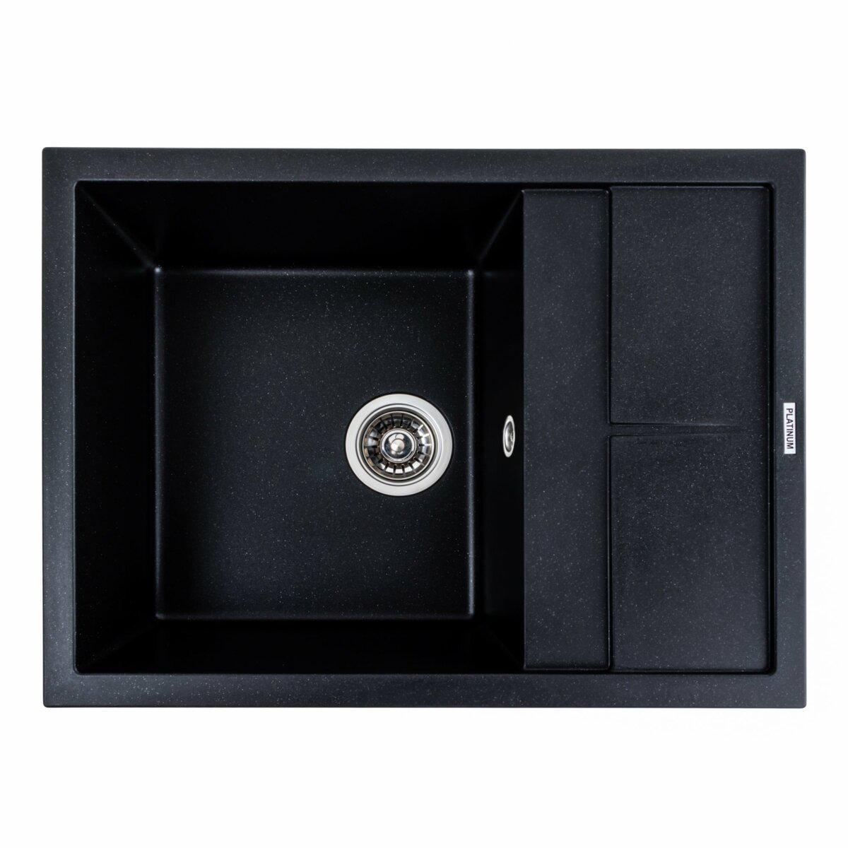 Мийка для кухні гранітна Platinum 6550 LOTOS Чорний металік (PLTM-SP000041108)