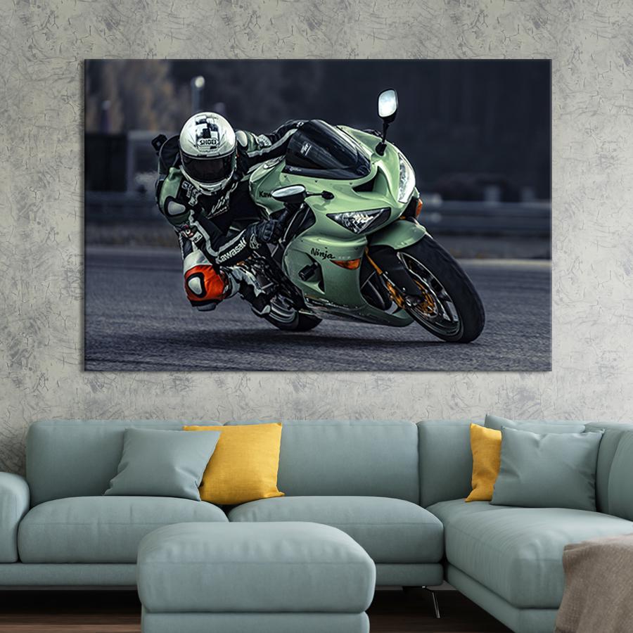 Настенный декор картина на холсте для интерьера Мотоцикл Kawasaki Ninja 51x34 см (121-1)