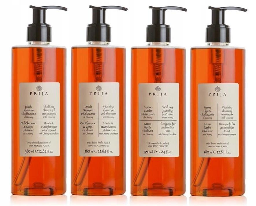 Набір косметики для SPA Prija гель для душу та шампунь і рідке мило з женьшенем 380 мл 4 шт. Набір косметики для SPA Prija гель для душу та шампунь і рідке мило з женьшенем 380 мл 4 шт.