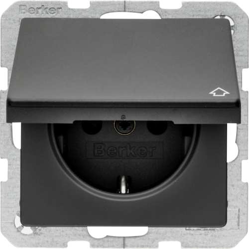 Розетка Berker Q.1/Q.3/Q.7 с заземлением и крышкой Антрацитовый (47516066)