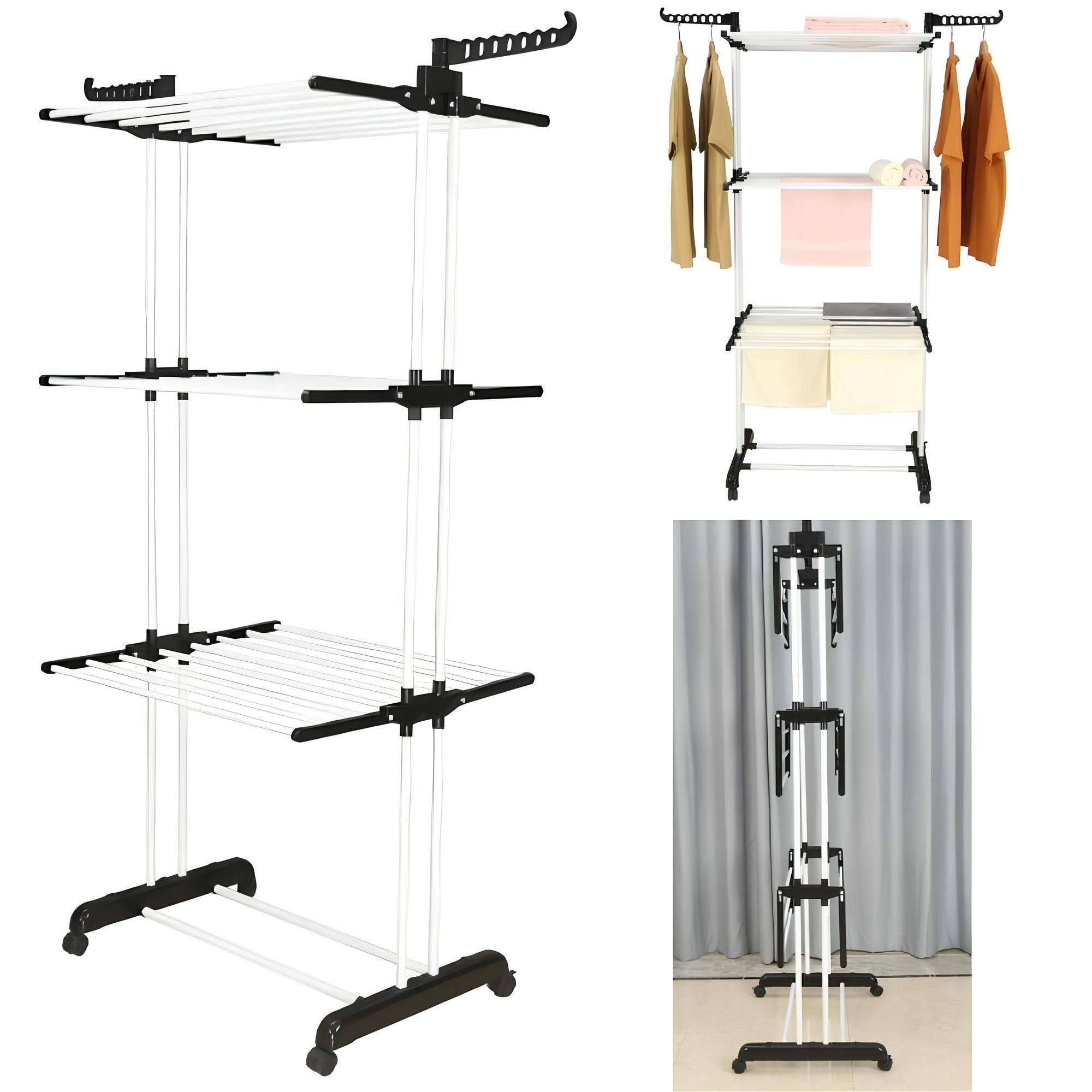 Сушарка-органайзер для одягу Bonro B07 багатоярусна Чорно-білий (4710)