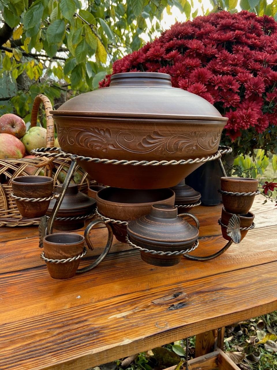 Підставка для підігріву м'яса Глинка із соусницями та чарками 5 л