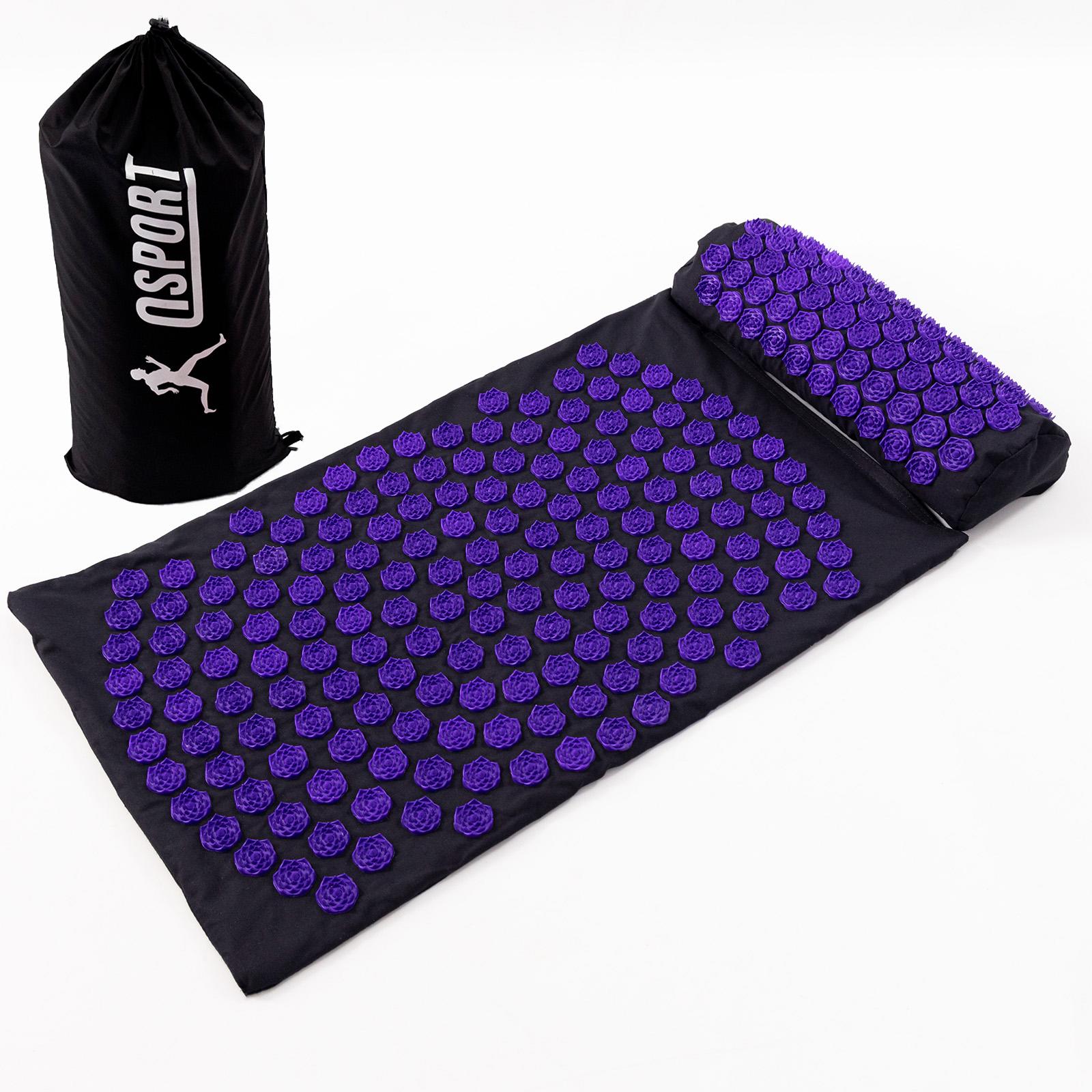 Массажный коврик OSPORT Аппликатор Кузнецова + валик для шеи apl-021 Lotus Mat Eco Черно-фиолетовый