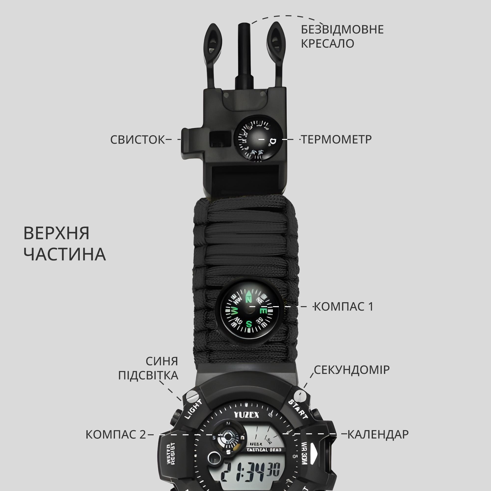 Наручний годинник чоловічий Yuzex Tactical BLK водонепроникний/багатофункціональний (13921674) - фото 2