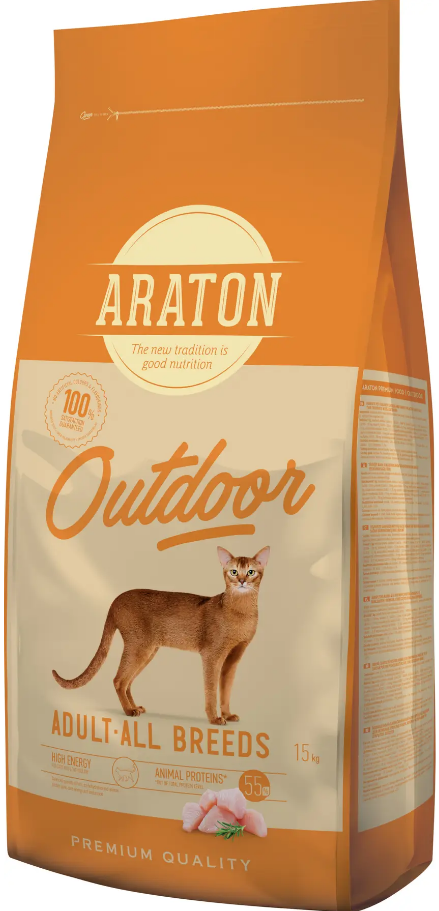 Корм сухий повноцінний ARATON OUTDOOR All Breeds з куркою та індичкою для дорослих котів 15 кг (ART47475)