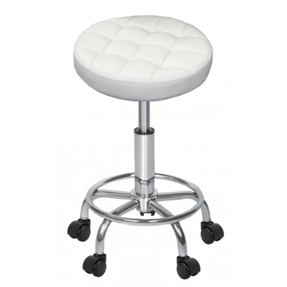 Кресло табурет на колесах Bonro B-496 без спинки круглое черное колесо Белый