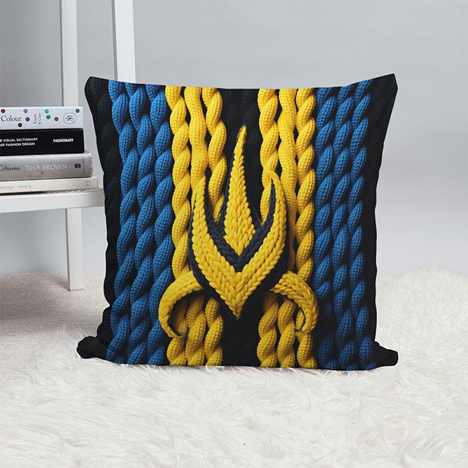 Декоративна подушка PromoZP В'язка арт флок одностороння 45х45 см Жовто-синій (111699-3)