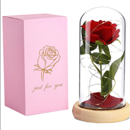 Подарункова троянда для дівчини жінка червона троянда в колбі з підсвічуванням - фото 5