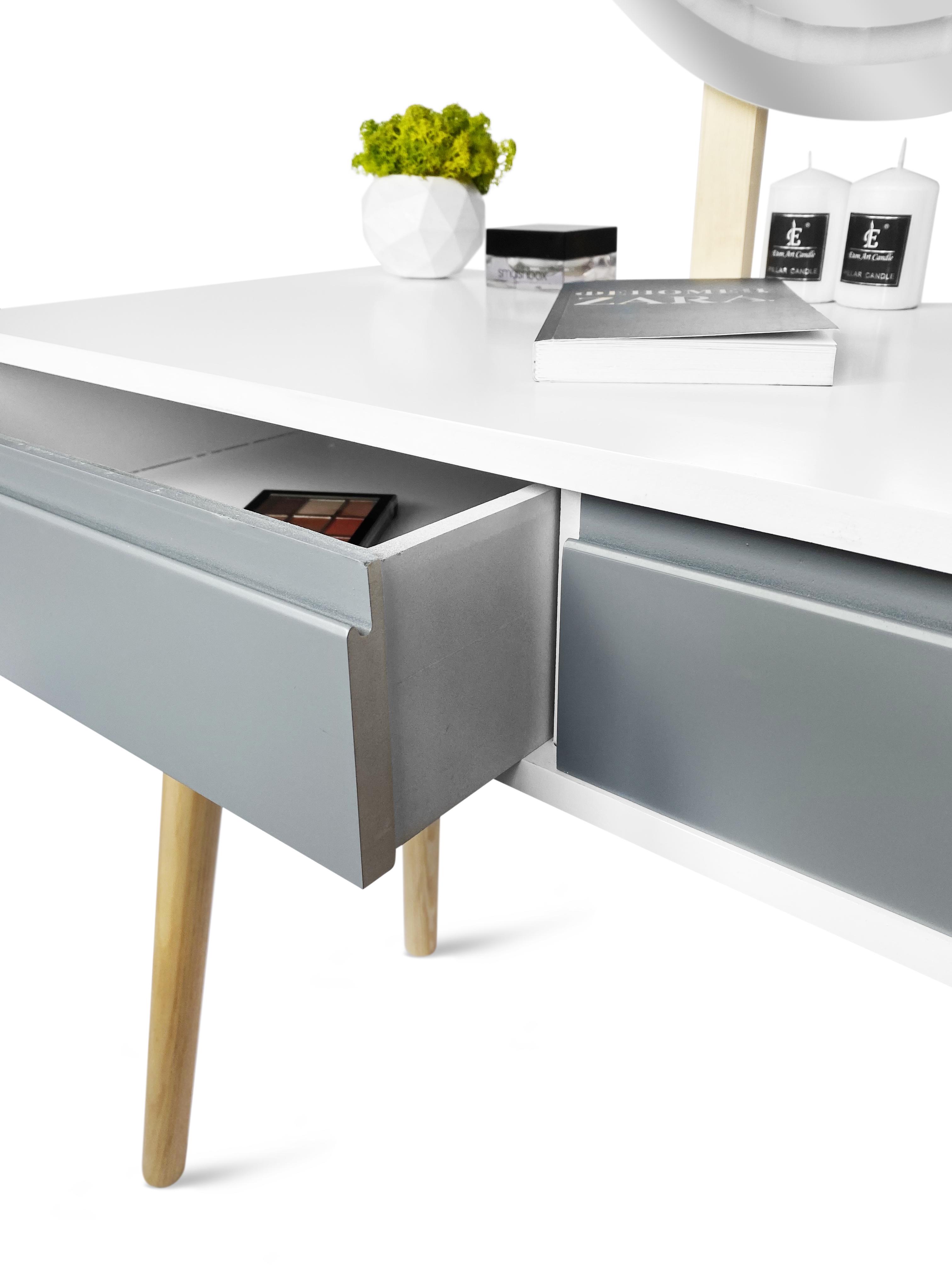 Туалетний столик з дзеркалом Homart Mondi з підсвіткою та табуретом Білий (9366) - фото 8 Туалетний столик з дзеркалом Homart Mondi з підсвіткою та табуретом Білий (9366) - фото 8