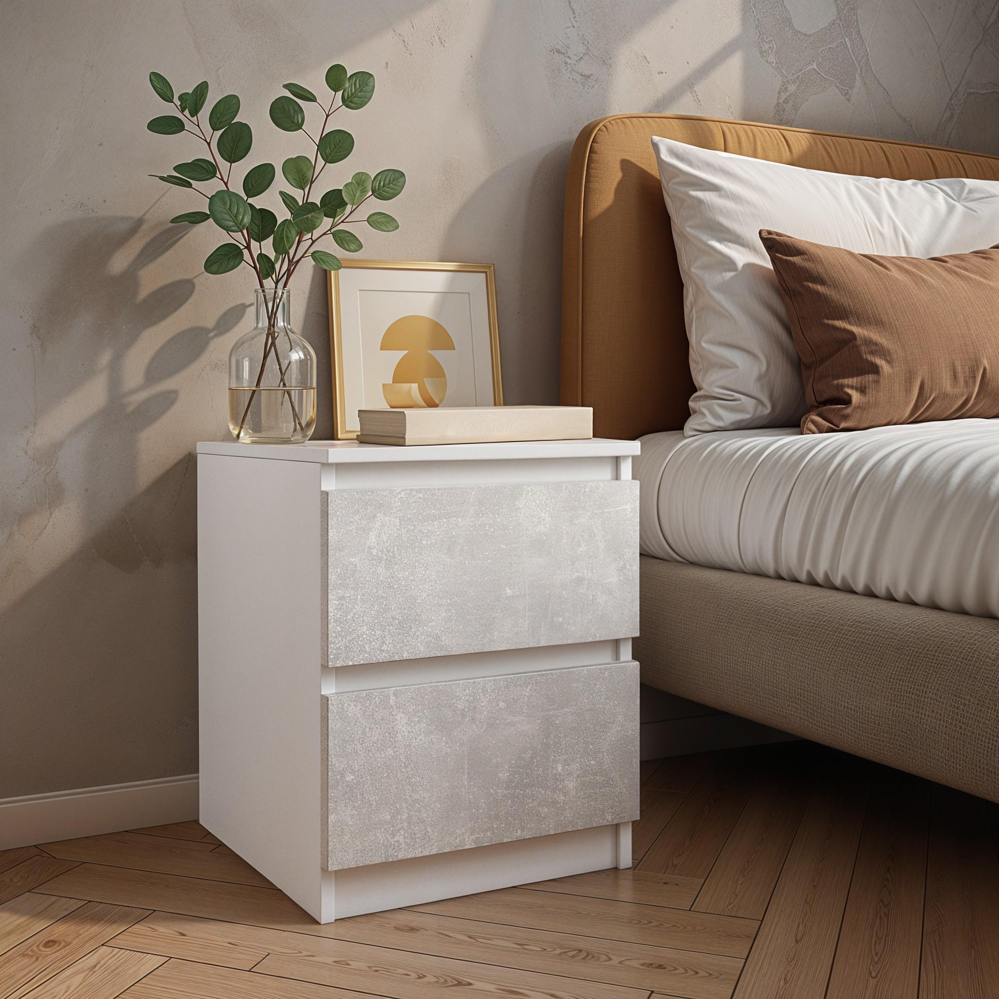 Тумба прикроватная FT-225 400х400х530 мм Белый/Бетон - фото 1 Тумба прикроватная FT-225 400х400х530 мм Белый/Бетон - фото 1