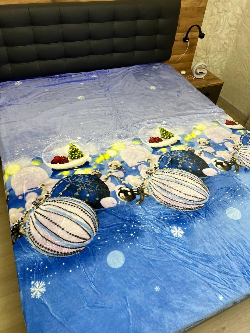 Плед теплый на диван Новогодний евро 200х220 см Blue (П4К-al-ng-pled-001/4)