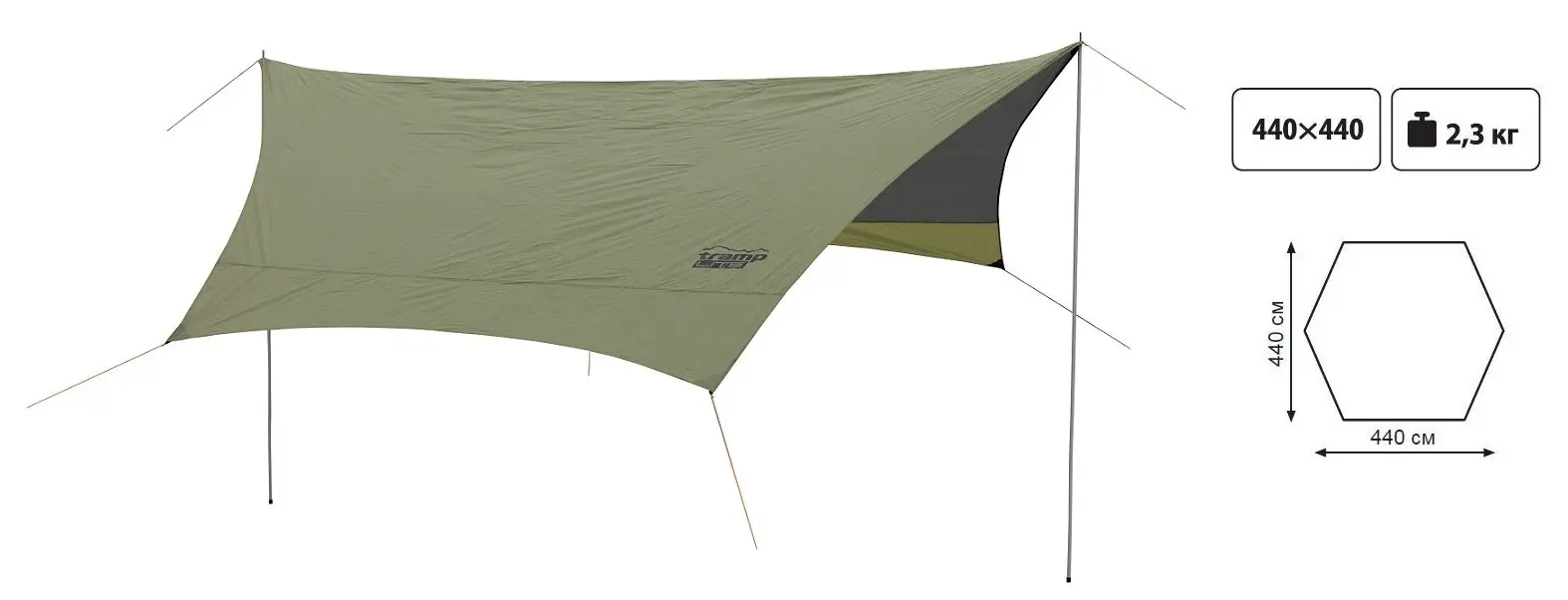 Тент походный от дождя и солнца Tramp Lite Tent TLT-034 440х440 см Green (0d4e4db2) - фото 2