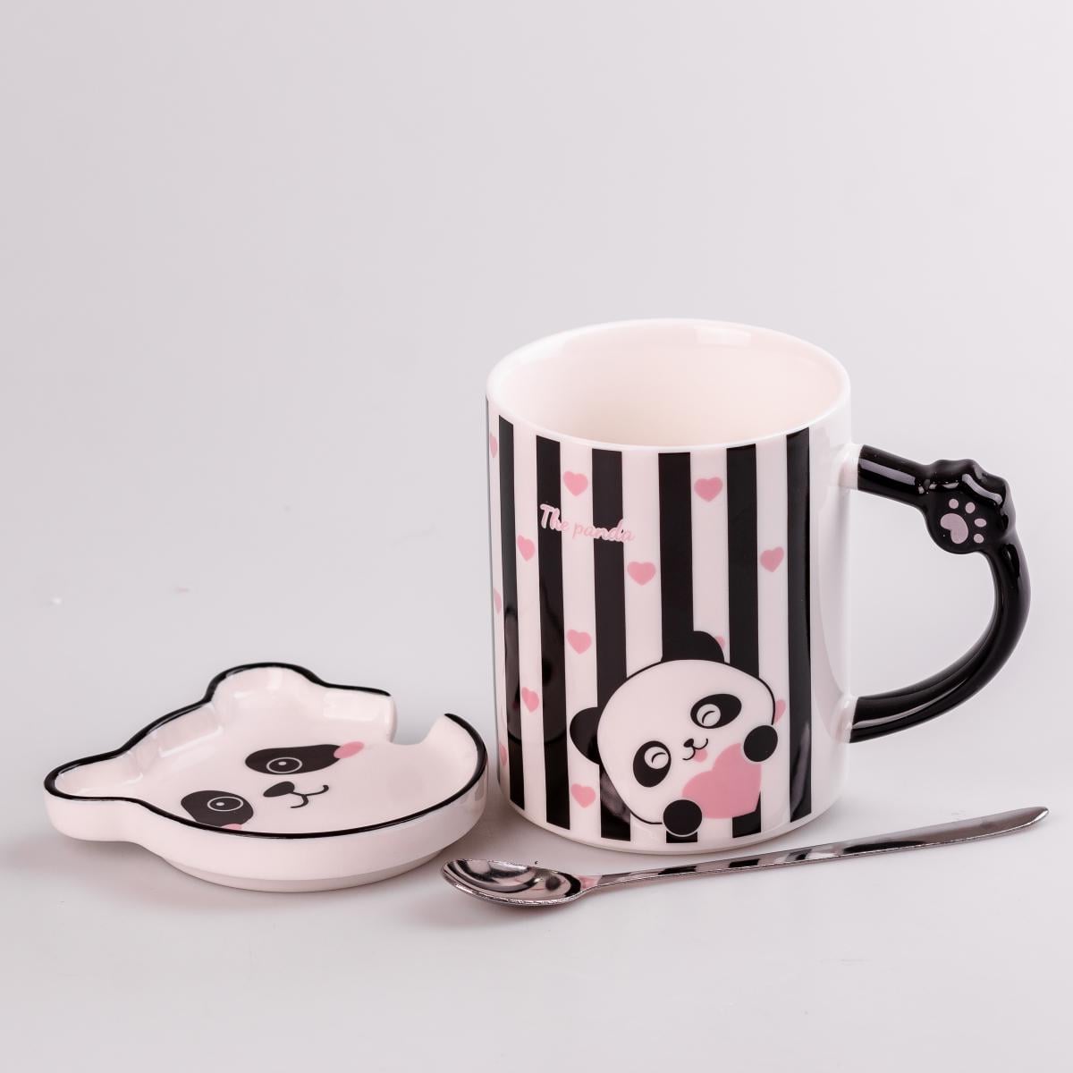Чашка керамическая The Panda с блюдцем и ложкой в ​​полоску 350 мл (HPCY8369ST)