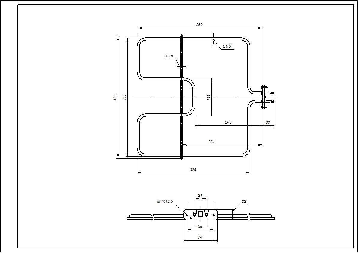 ТЭН нижней духовки Ardo 524012200 1600W 230V 345 мм 360 мм (00000009871) - фото 2 ТЭН нижней духовки Ardo 524012200 1600W 230V 345 мм 360 мм (00000009871) - фото 2