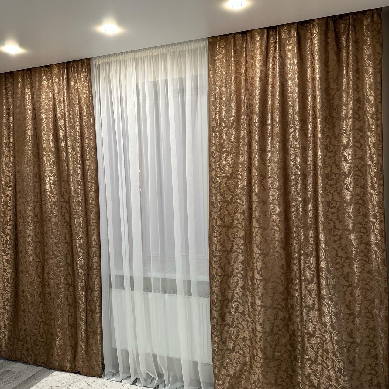 Штори Севілья жаккардові 1,5 х2,7 м 2 шт. Коричневий - фото 1