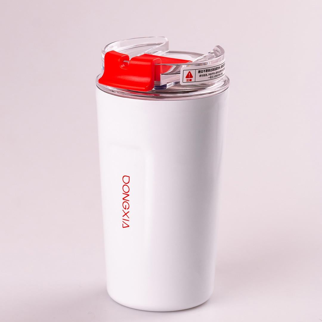 Термокружка с трубочкой из нержавеющей стали 300 мл Белый