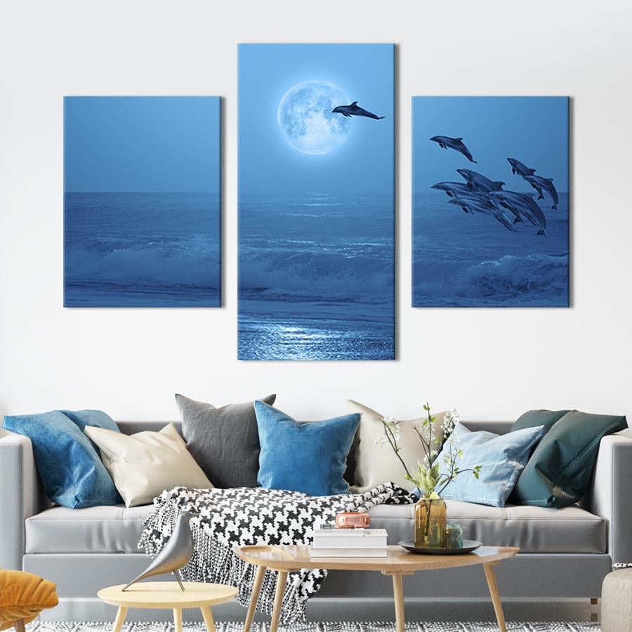 Модульная картина на холсте Триптих Большая стая дельфинов 66x40 см (209-32)