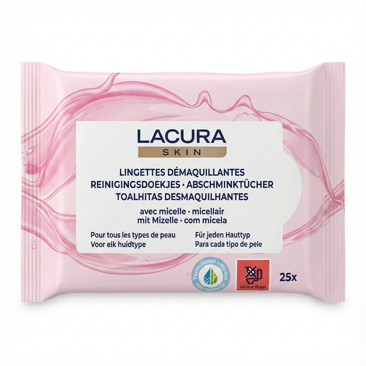 Вологі серветки міцелярні Lacura Skin для зняття макіяжу для всіх типів шкіри 25 шт. (000006776)
