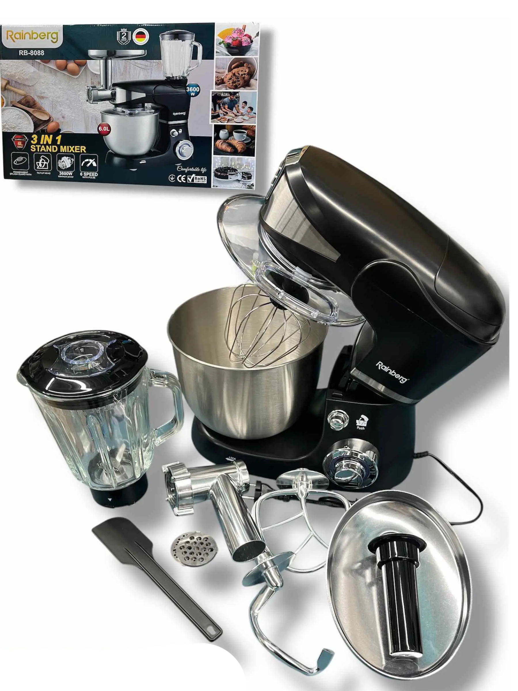 Кухонний комбайн Rainberg RB-8088 B 3600 Вт Чорний (30078091) Кухонний комбайн Rainberg RB-8088 B 3600 Вт Чорний (30078091)